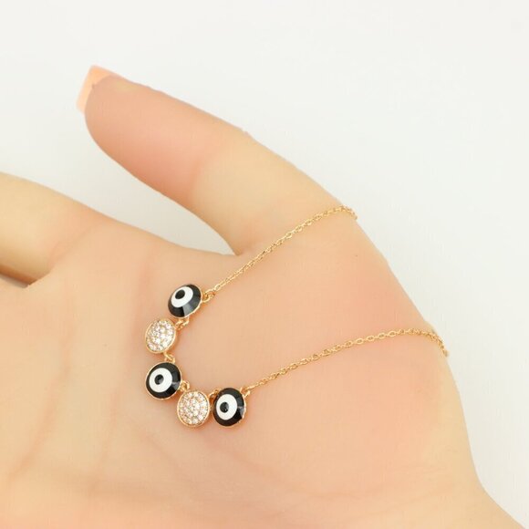 Rose Gold Evil Eye Pendant Necklace with Adjustable Chain, XPNL0321 - Picture 5 of 12